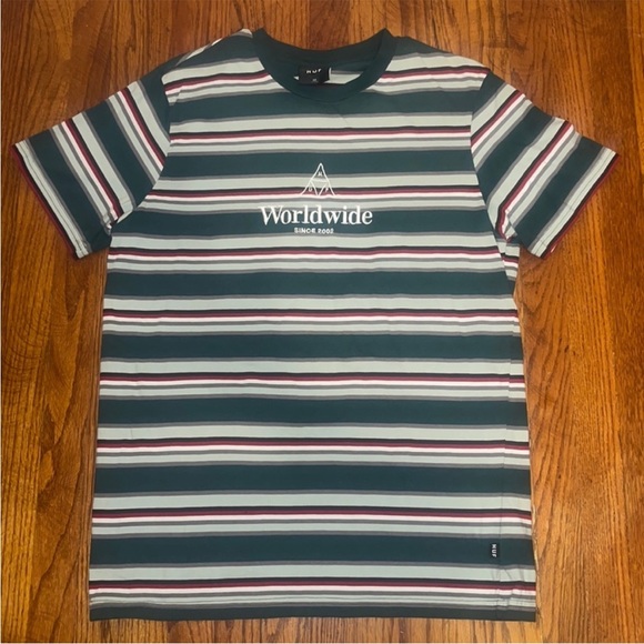 Huf Striped Green T-Shirt - Picture 1 of 5